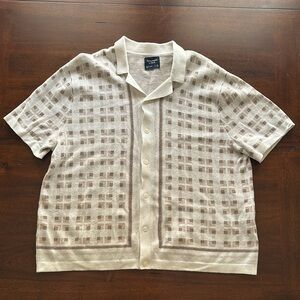 Abercrombie & Fitch Cream Geometric Soft Knit Camp Collar